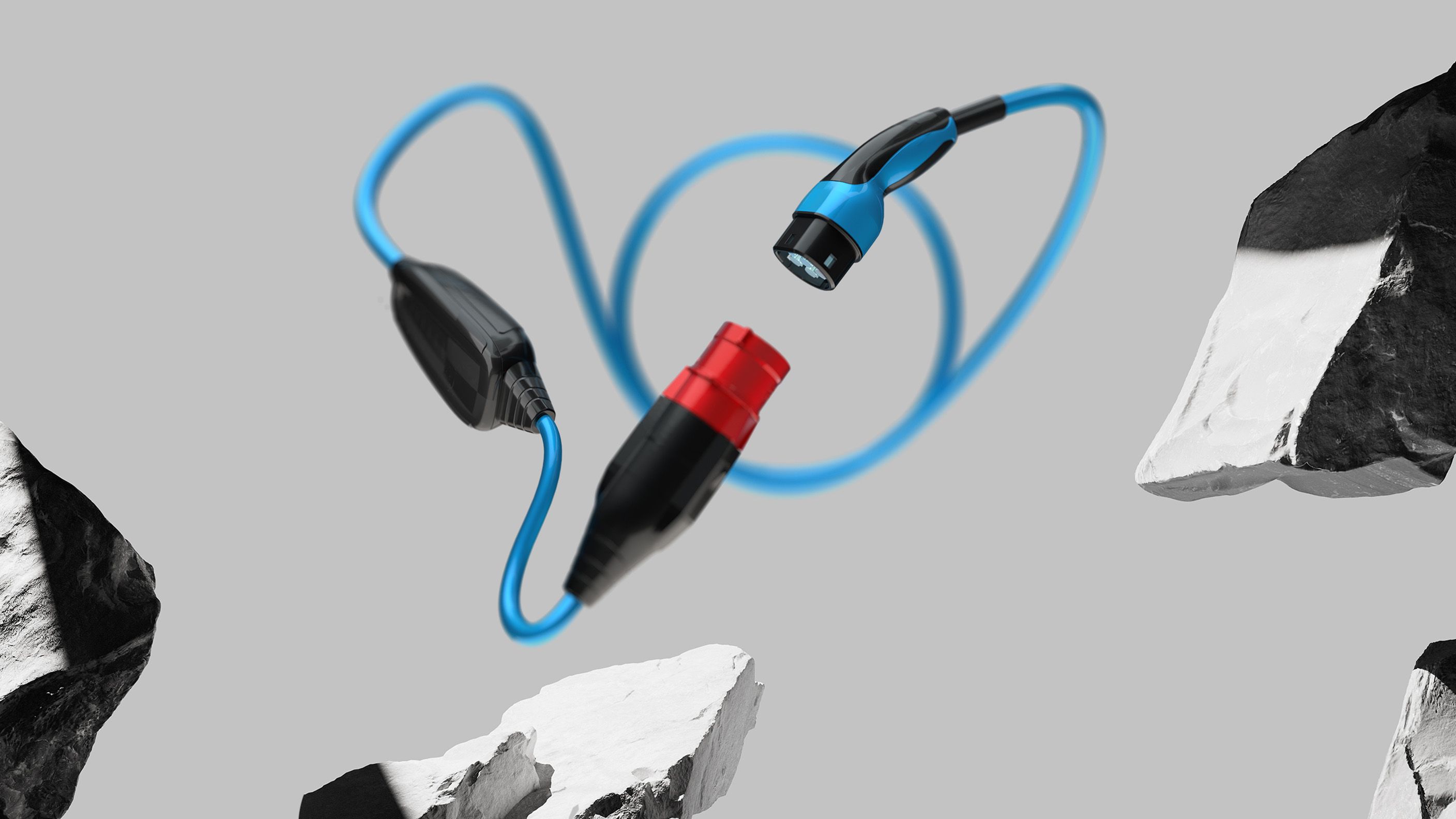 POWER2Go Kabel zwischen Gesteinsbrocken