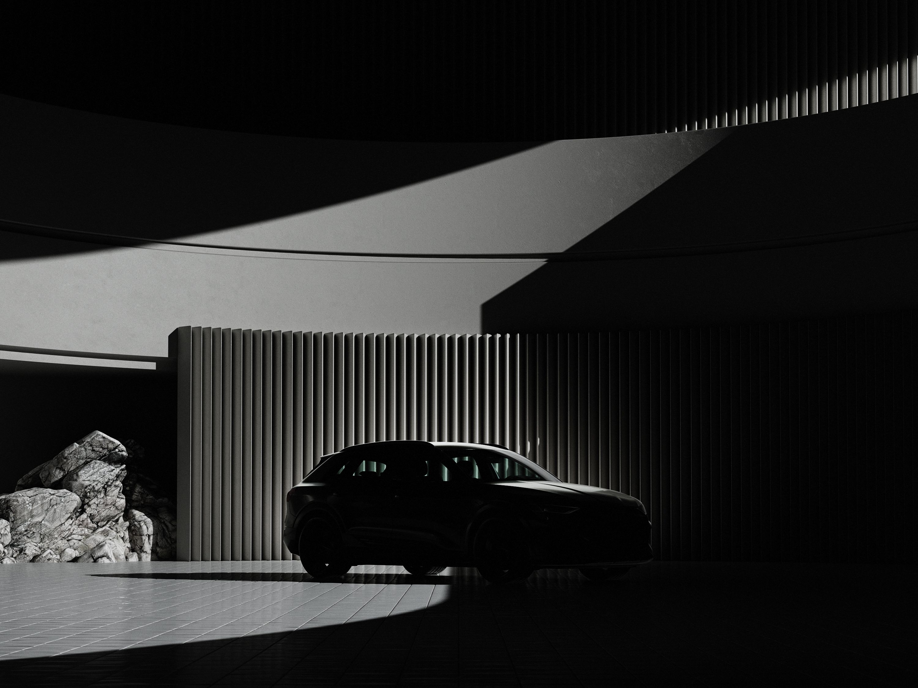 Auto steht vor einer Wand
