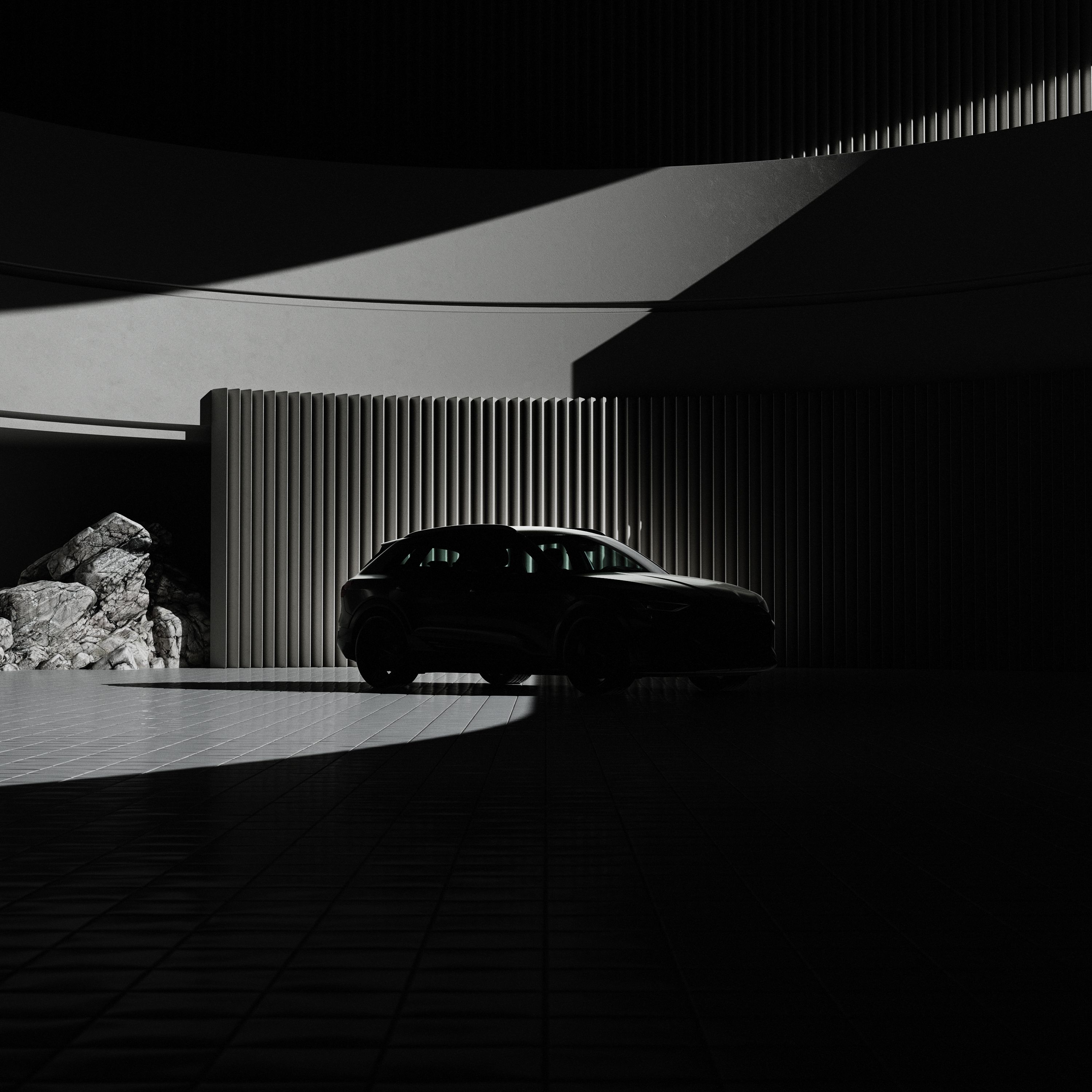 Auto steht vor einer Wand