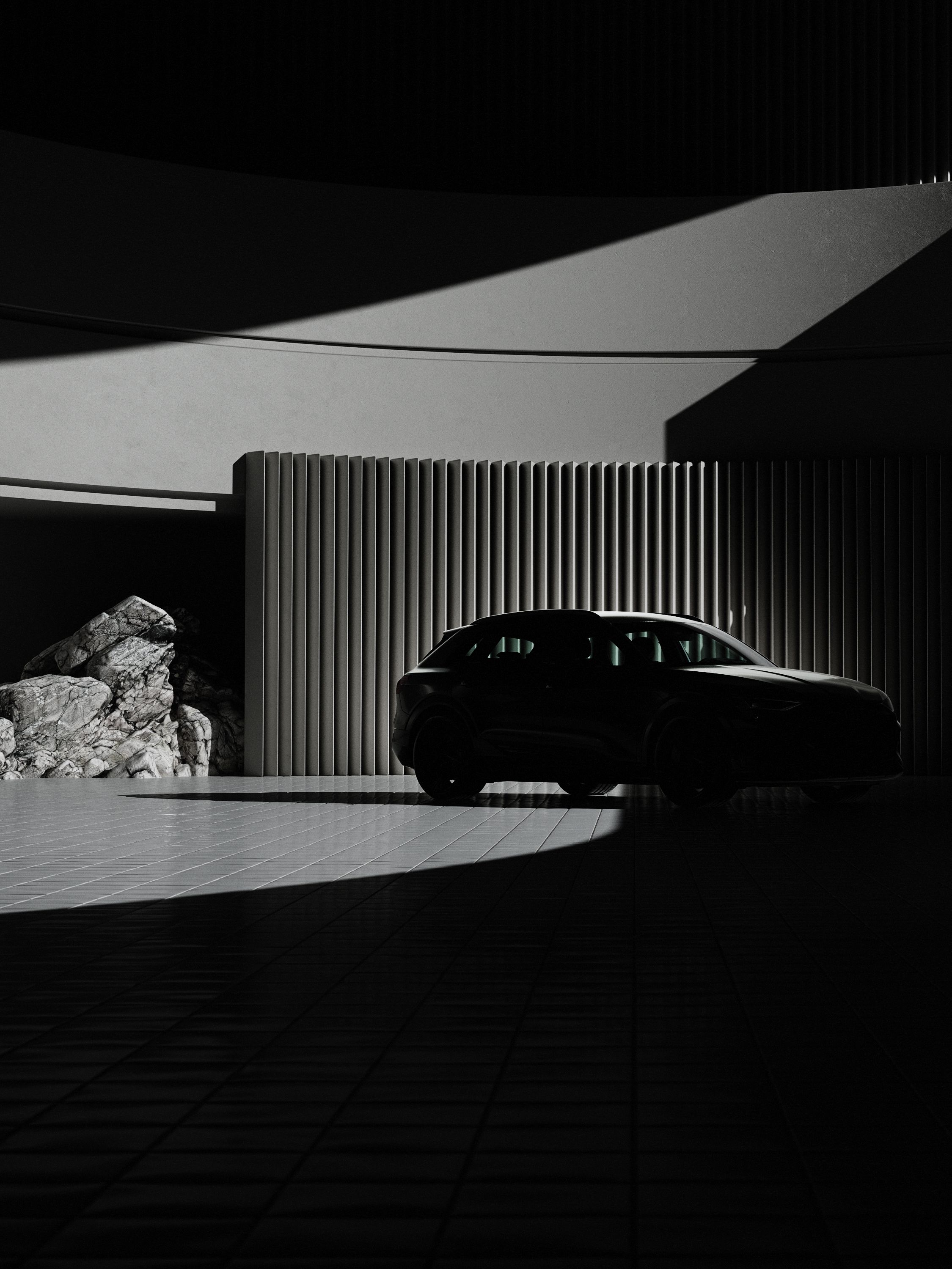 Auto steht vor einer Wand