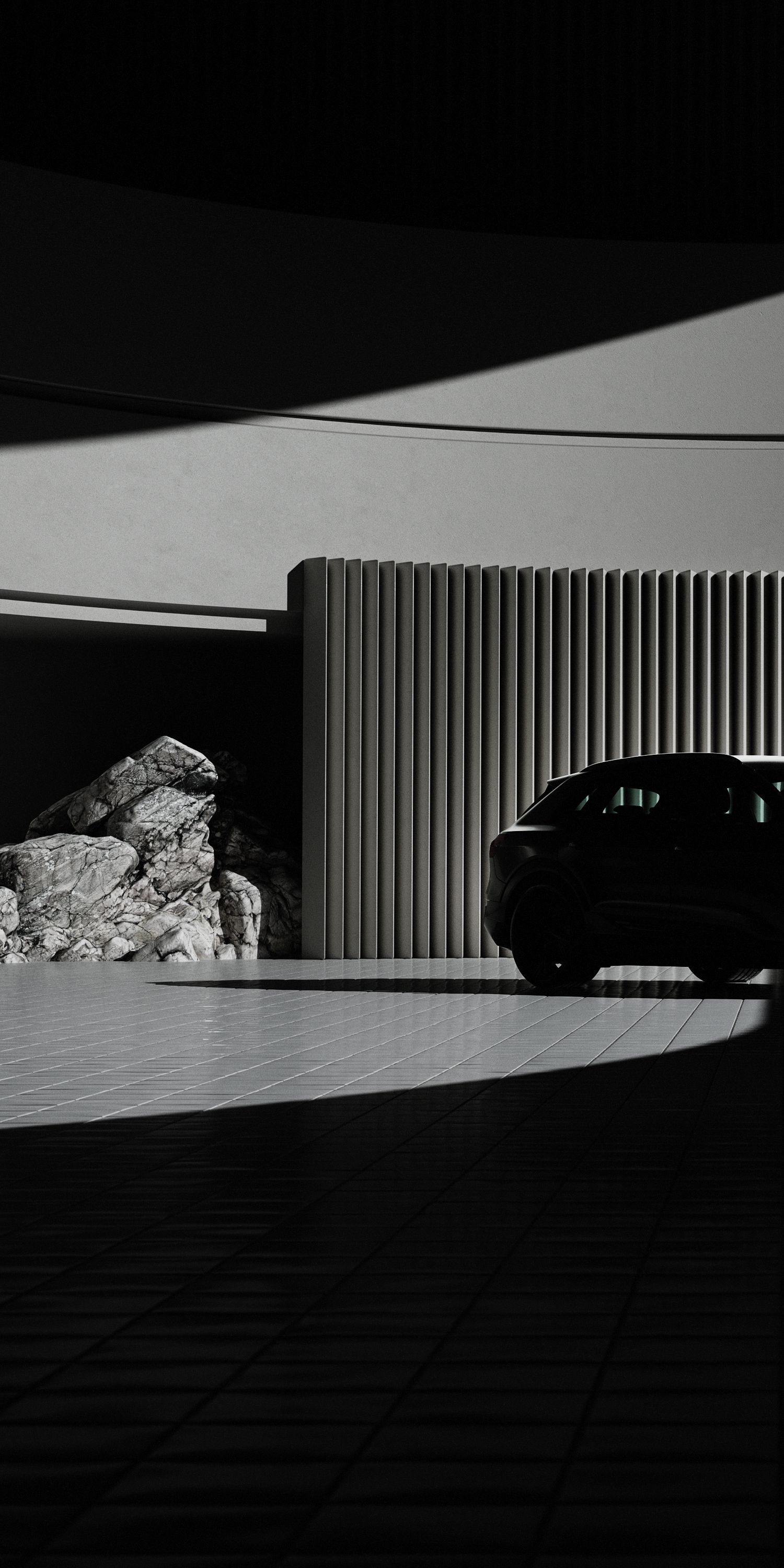 Auto steht vor einer Wand